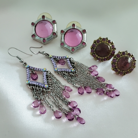 Purple ( Pink) Vintage Earrings Lot ~ Vintage Jewelry - Picture 2 of 9